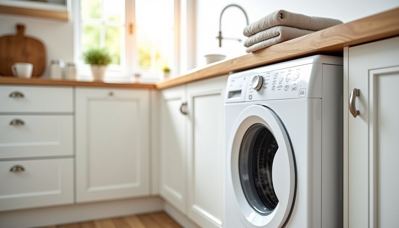 Washing machine under a kitchen worktop