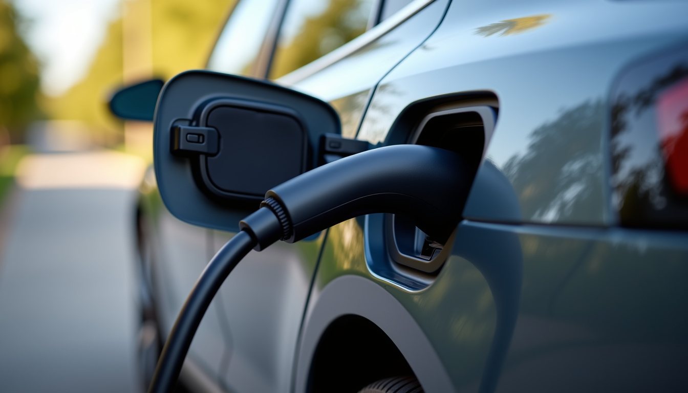 Charging cable plugged into an electric car