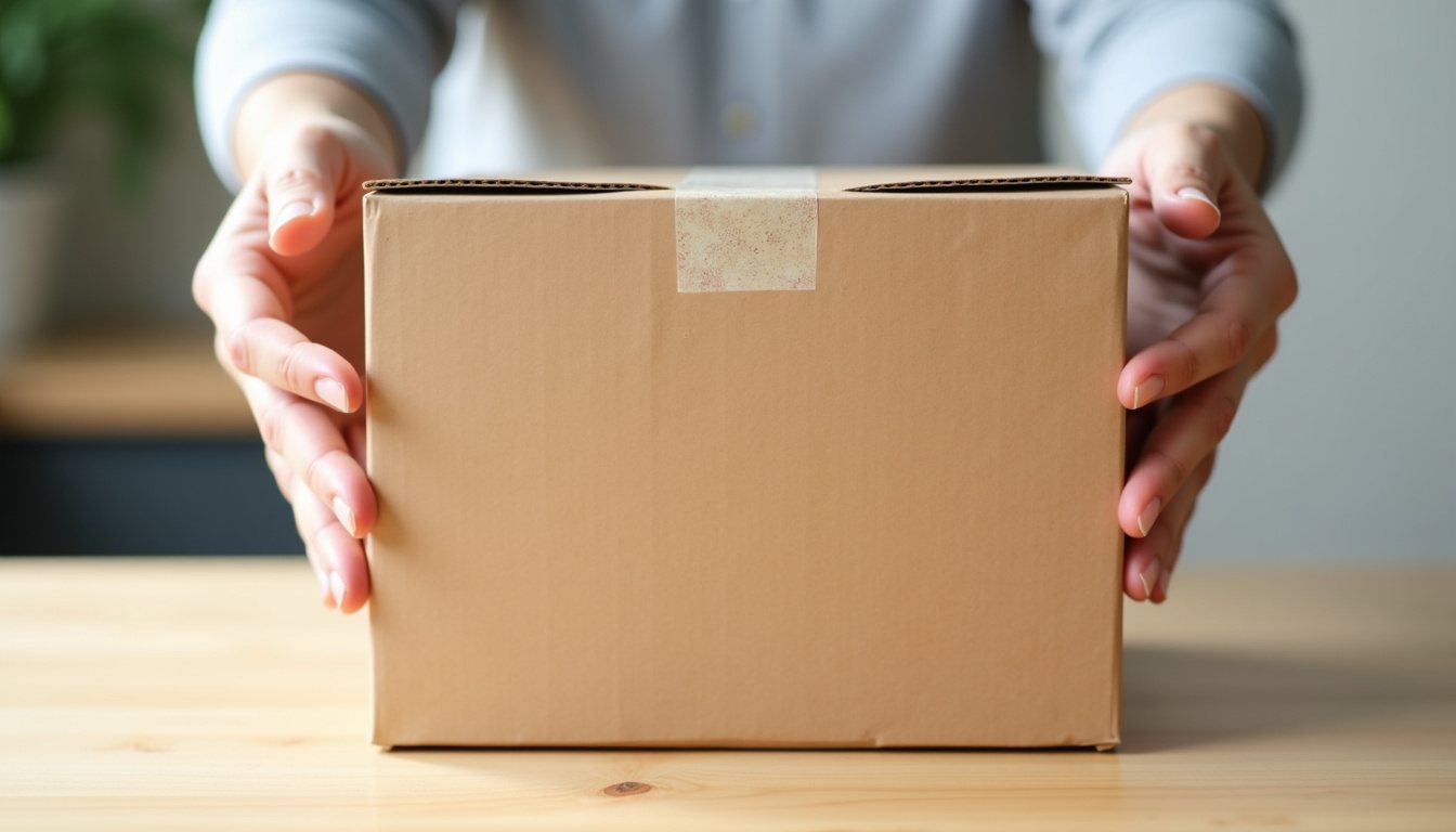 Box placed on a wooden counter