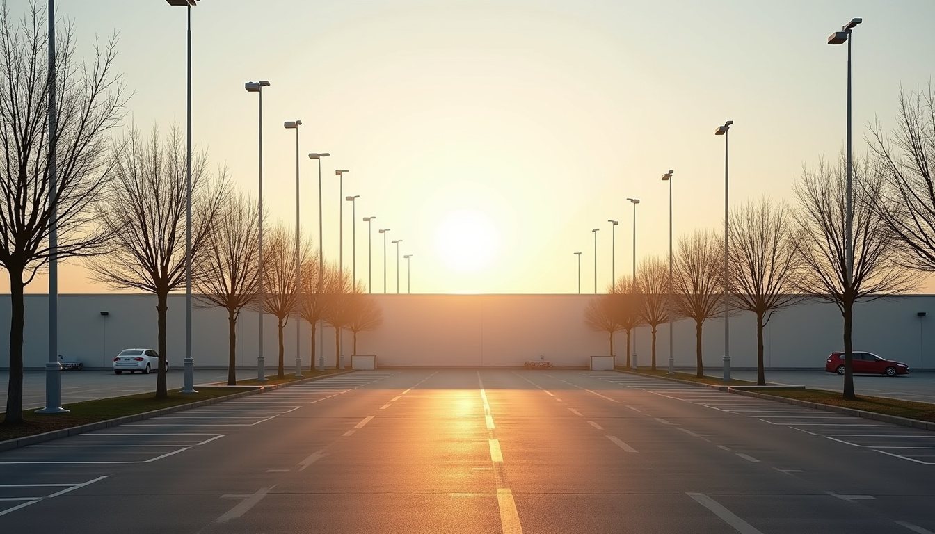 Quiet car park on an early weekend morning